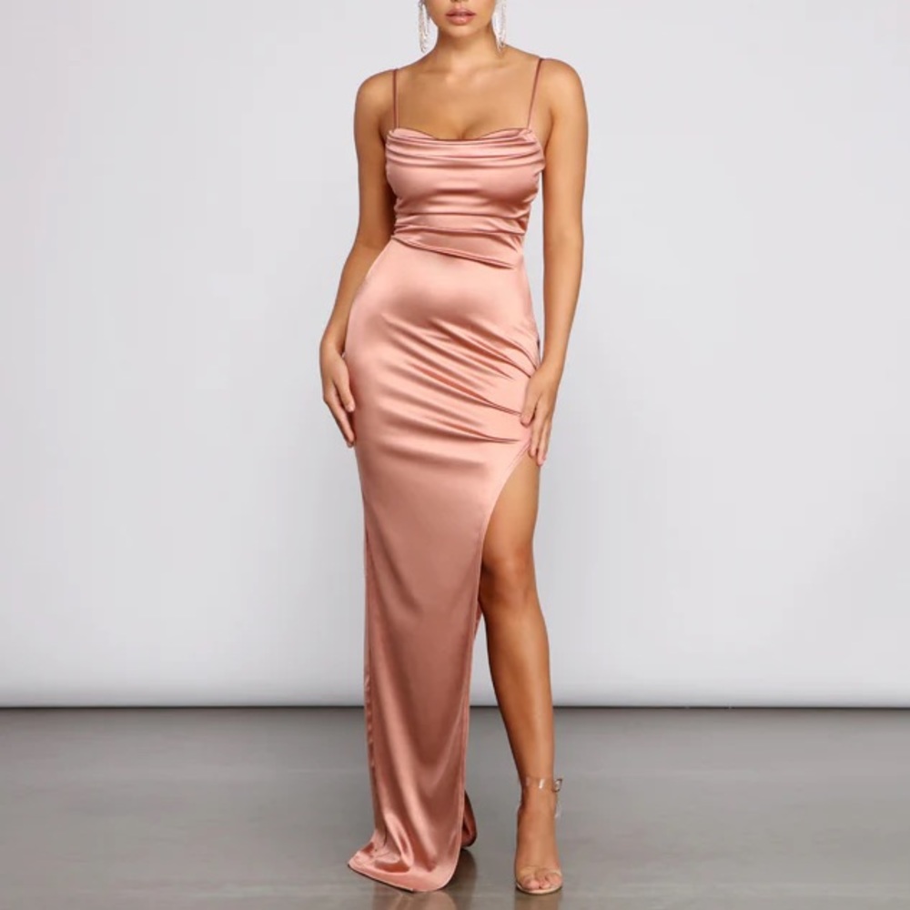 Lola High Slit Satin Dress